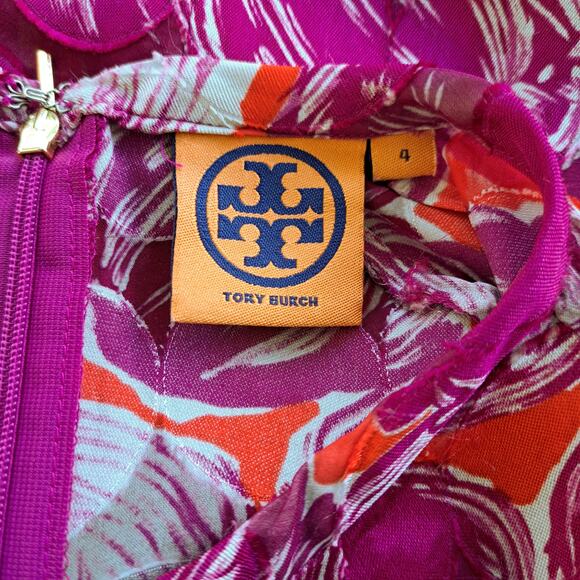 Tory Burch Abstract Circle Short Sleeve Top Burnout Silk Blouse Size 4 Magenta - Picture 4 of 9